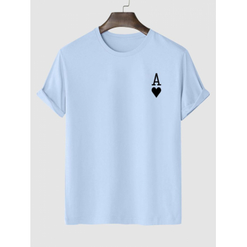 Playing Card Heart A Print T-shirt Xl Light blue