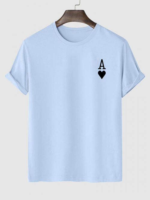 Playing Card Heart A Print T-shirt Xl Light blue