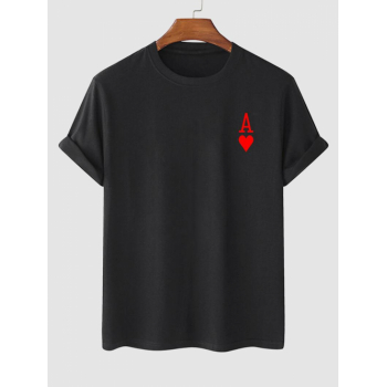 Playing Card Heart A Print T-shirt L Black