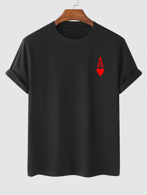 Playing Card Heart A Print T-shirt L Black