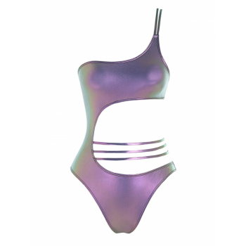 ZAFUL Metallic One Shoulder Ladder Cut One-piece Swimsuit M Light purple