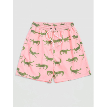 ZAFUL Men's Cartoon Croc Print Vacation Shorts M Light pink