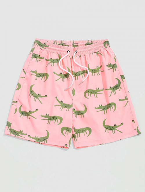 ZAFUL Men's Cartoon Croc Print Vacation Shorts M Light pink