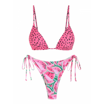 ZAFUL Watermelon Print Tied String Bikini Swimwear M Light pink