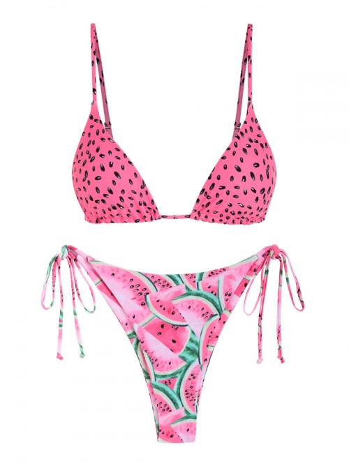 ZAFUL Watermelon Print Tied String Bikini Swimwear M Light pink