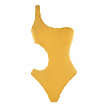 ZAFUL Ribbed Cutout One Shoulder One-piece Swimsuit M Yellow