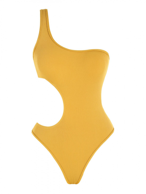 ZAFUL Ribbed Cutout One Shoulder One-piece Swimsuit M Yellow