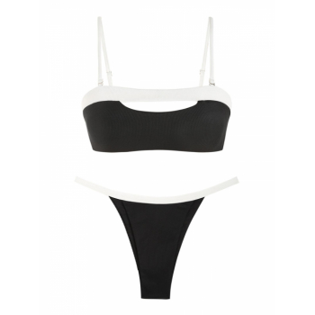 ZAFUL Ribbed Two Tone Cutout String Bikini Swimwear M Black