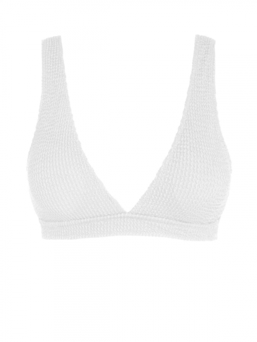 ZAFUL Wave Textured Plunge Tank Bikini Top S White