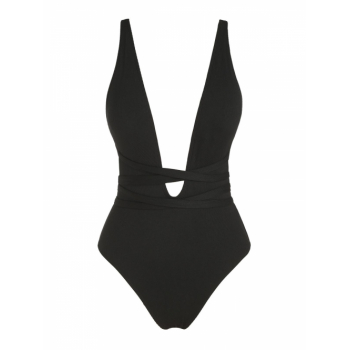 ZAFUL Ribbed Criss Cross Floss One-piece Swimsuit L Black