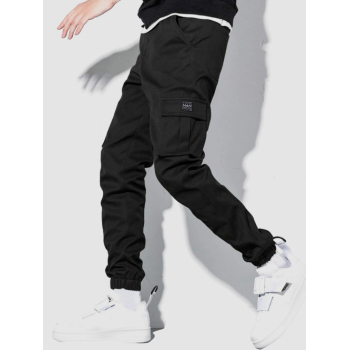 ZAFUL Men's ZAFUL Solid Color Pockets Beam Feet Streetwear Cargo Pants M Black