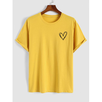 Simple Style Heart Pattern T-shirt Xl Yellow