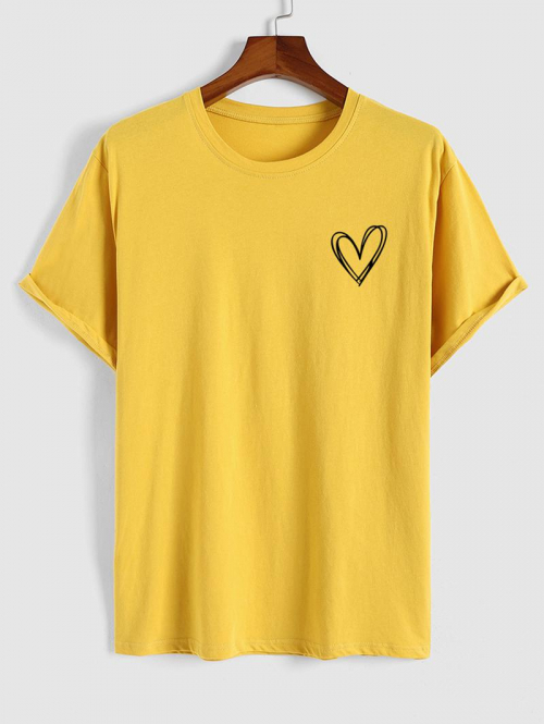 Simple Style Heart Pattern T-shirt Xl Yellow