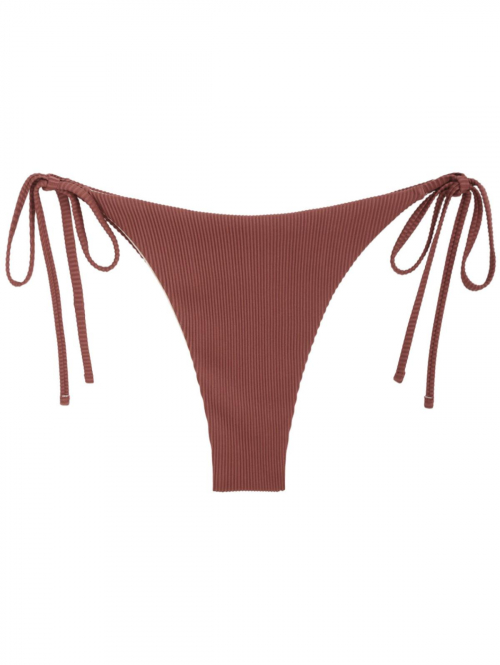 Tie Textured Adjustable Bikini Bottom M Coffee