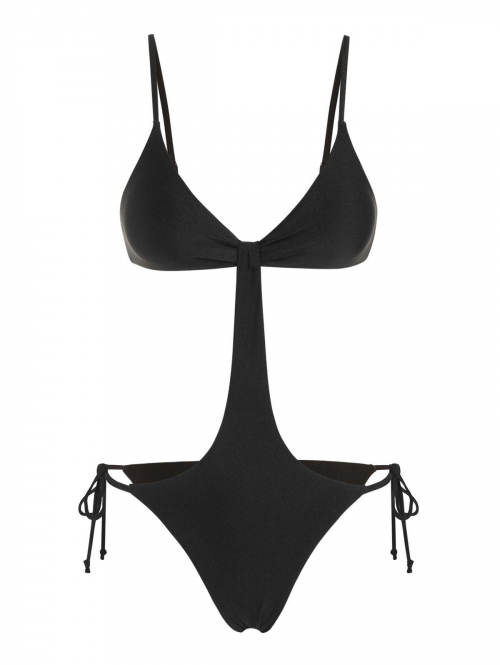 ZAFUL Solid Color String One-piece Swimsuit M Black