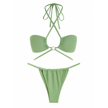 ZAFUL Criss Cross Halter Textured Floss Bikini Swimwear S Light green