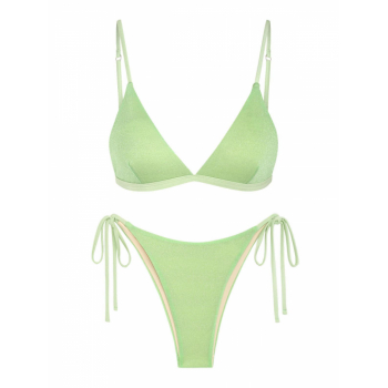 ZAFUL Shiny Silky Tie Side Tanga Bikini Swimwear M Light green