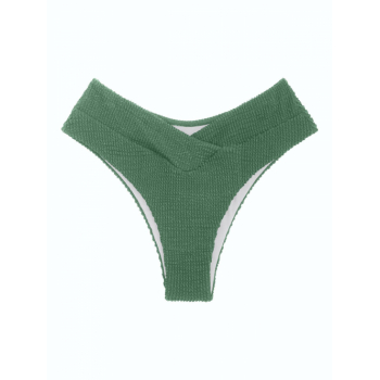 ZAFUL High Waisted Crossover Crinkle Textured Bikini Bottom M Light green