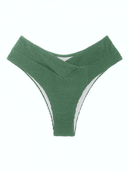 ZAFUL High Waisted Crossover Crinkle Textured Bikini Bottom M Light green