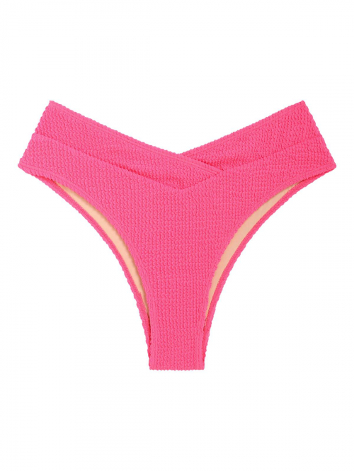 ZAFUL High Waisted Crossover Crinkle Textured Bikini Bottom L Light pink