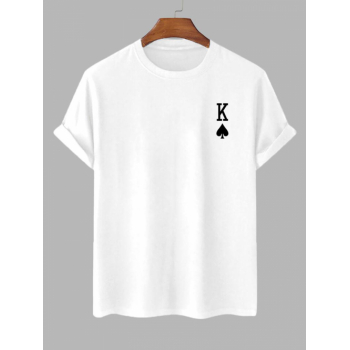 Playing Card King of Spades Pattern T-shirt L White