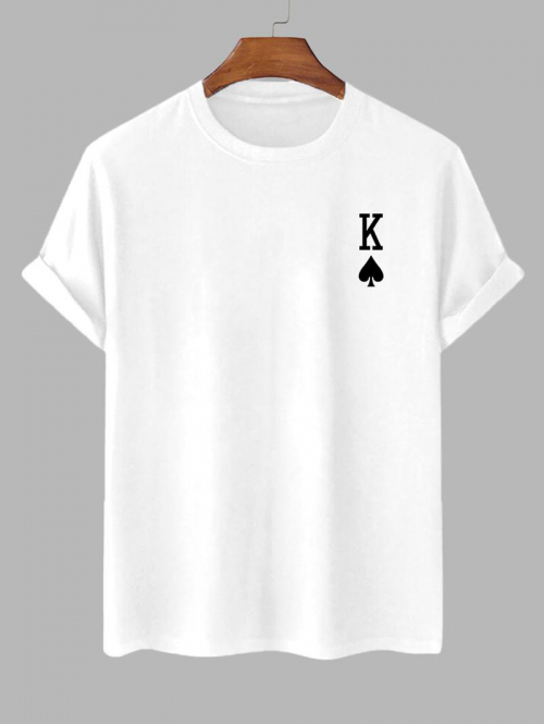 Playing Card King of Spades Pattern T-shirt M White