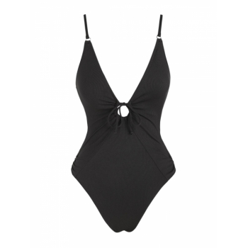 ZAFUL Ribbed Cinched Side Cheeky One-piece Swimsuit Tummy Control Swimwear S Black