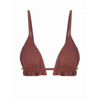 Ruffles Textured Bikini Top M Coffee