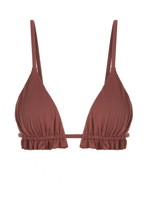 Ruffles Textured Bikini Top M Coffee