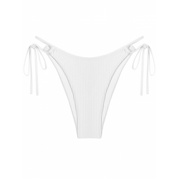 Ribbed Cinched Adjustable Bikini Bottom L White