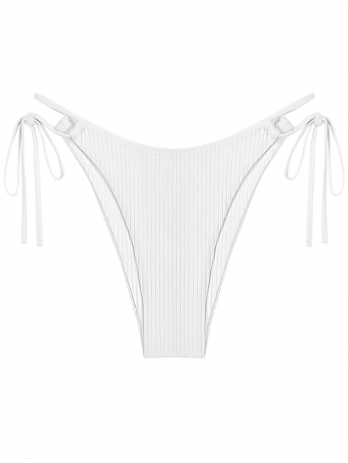 Ribbed Cinched Adjustable Bikini Bottom L White