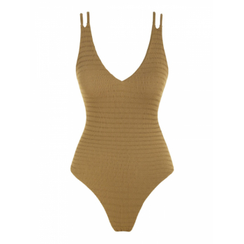 ZAFUL Textured Dual Strap Cheeky One-piece Swimsuit S Deep coffee