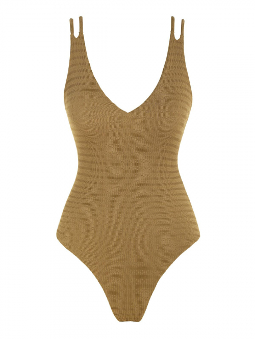 ZAFUL Textured Dual Strap Cheeky One-piece Swimsuit S Deep coffee