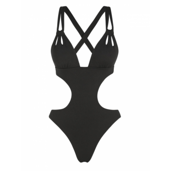 ZAFUL Ribbed Criss Cross Knotted Cut Out Cheeky One-piece Swimsuit Xl Black