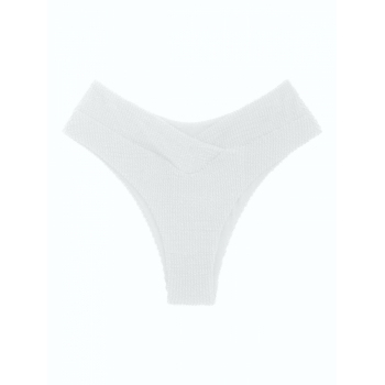 ZAFUL High Waisted Crossover Crinkle Textured Bikini Bottom M White