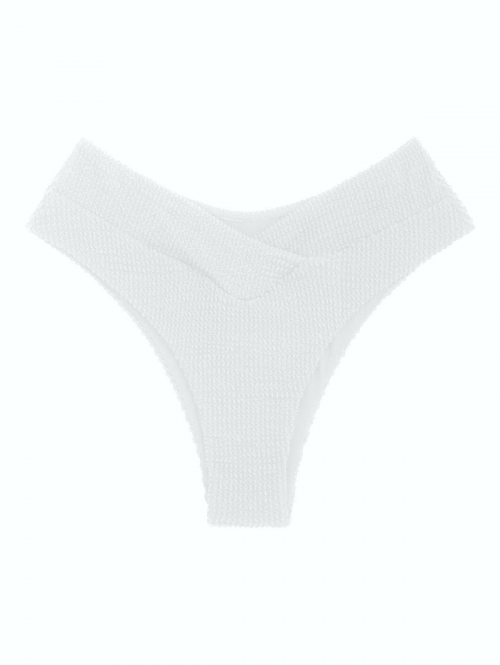 ZAFUL High Waisted Crossover Crinkle Textured Bikini Bottom M White