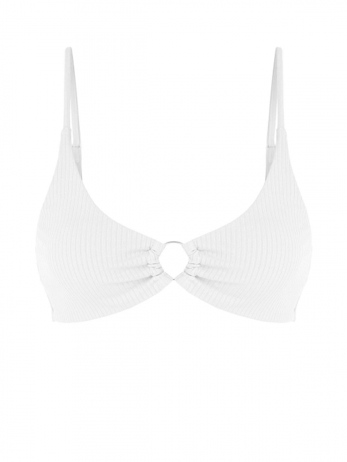 ZAFUL Solid Ribbed O-ring Bikini Top L White