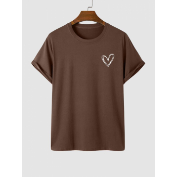 Simple Style Heart Pattern T-shirt L Deep coffee