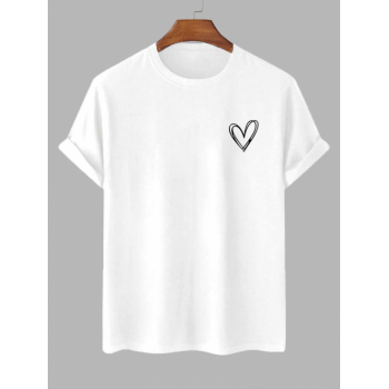 Simple Style Heart Pattern T-shirt L White