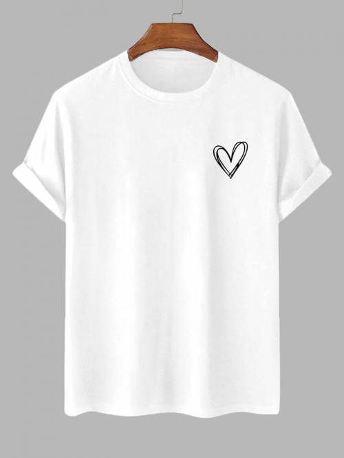 Simple Style Heart Pattern T-shirt L White