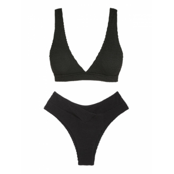 ZAFUL Wave Textured Crossover Bikini Swimwear Xs Black