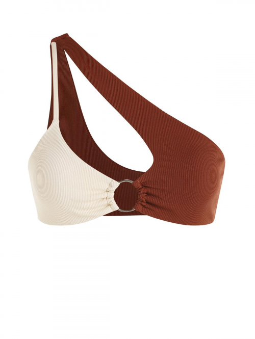 One Shoulder O-ring Bikini Top S Coffee