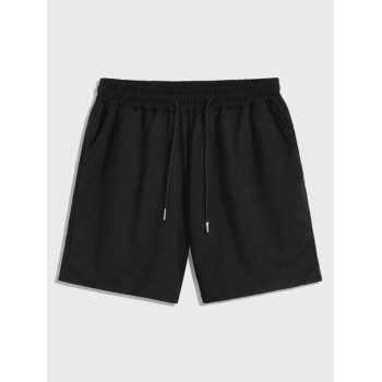 Solid Color Drawstring Sweat Shorts M Black