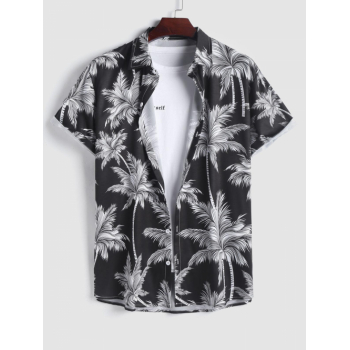 ZAFUL Men's Men's Tropical Coconut Tree Print Hawaiian Summer Casual Beach Vacation Button Short Sleeve Shirt S Black