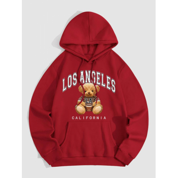 ZAFUL Men's LOS ANGELES CALIFORNIA Bear Graphic Fleece Thermal Lined Pocket Pullover Hoodie Xxl Red