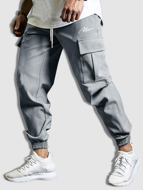 ZAFUL Men's Drawstring Jogger Cargo Pants L Light gray