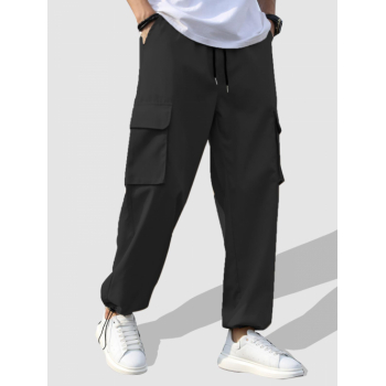 ZAFUL Men's Flap Pockets Drawstring Ankle Cargo Pants M Black