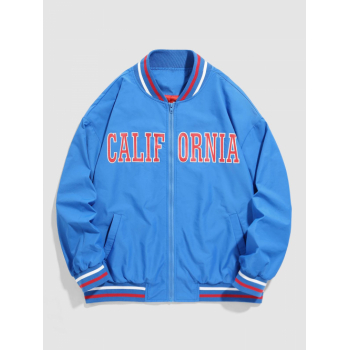 ZAFUL Men's ZAFUL Letter CALIFORNIA Pattern Zipper Fly Baseball Varsity Jacket M Blue