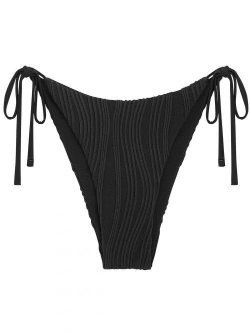 Ribbed Tie Side Bikini Bottom L Black