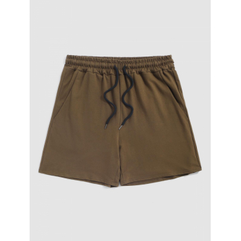 Solid Color Drawstring Sweat Shorts S Coffee